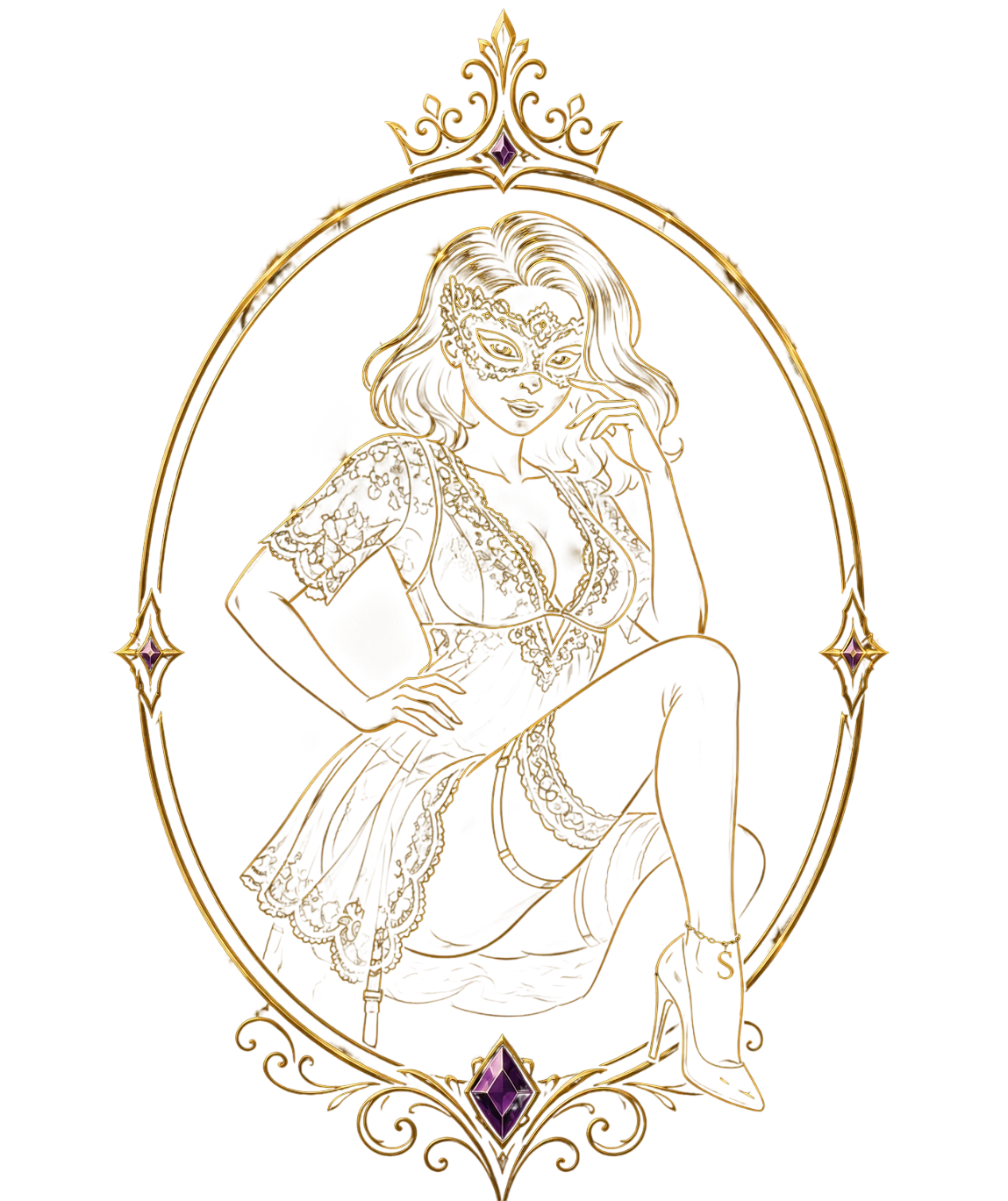 Miss Selina in a gold oval portrait